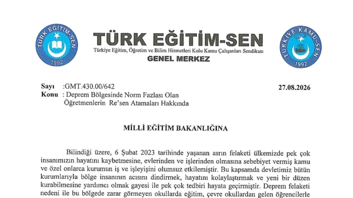 Türk Eğitim-Sen’den MEB’e deprem bölgesi başvurusu: ‘Öğretmenler yeni mağduriyet yaşamasın’